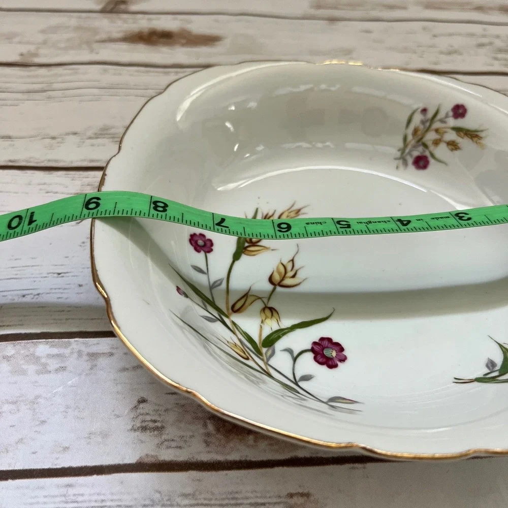 Yamaka‎ China Bowl and Plate Set White Gold Wheat Floral Japan MCM 3pc Set